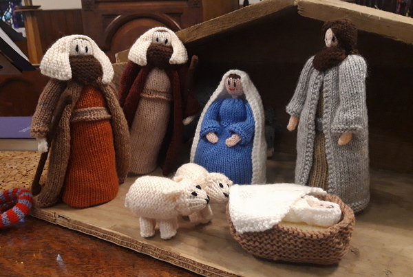 Knitted nativity set at Cumbernauld Old Parish Church
